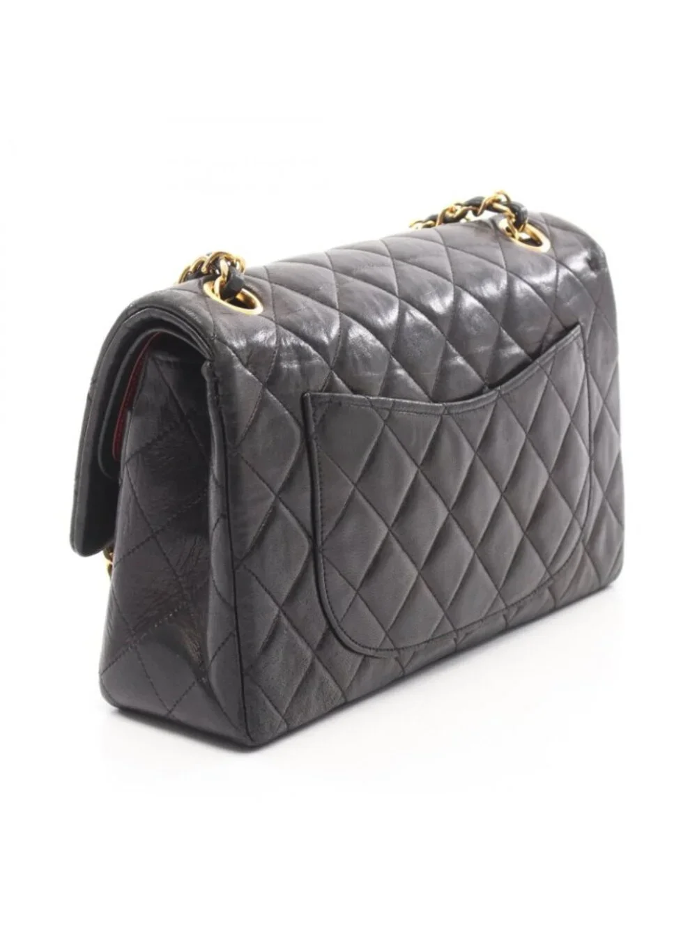 Chanel Shoulder Bag Quilted Double Flap Black Lambskin Chain
